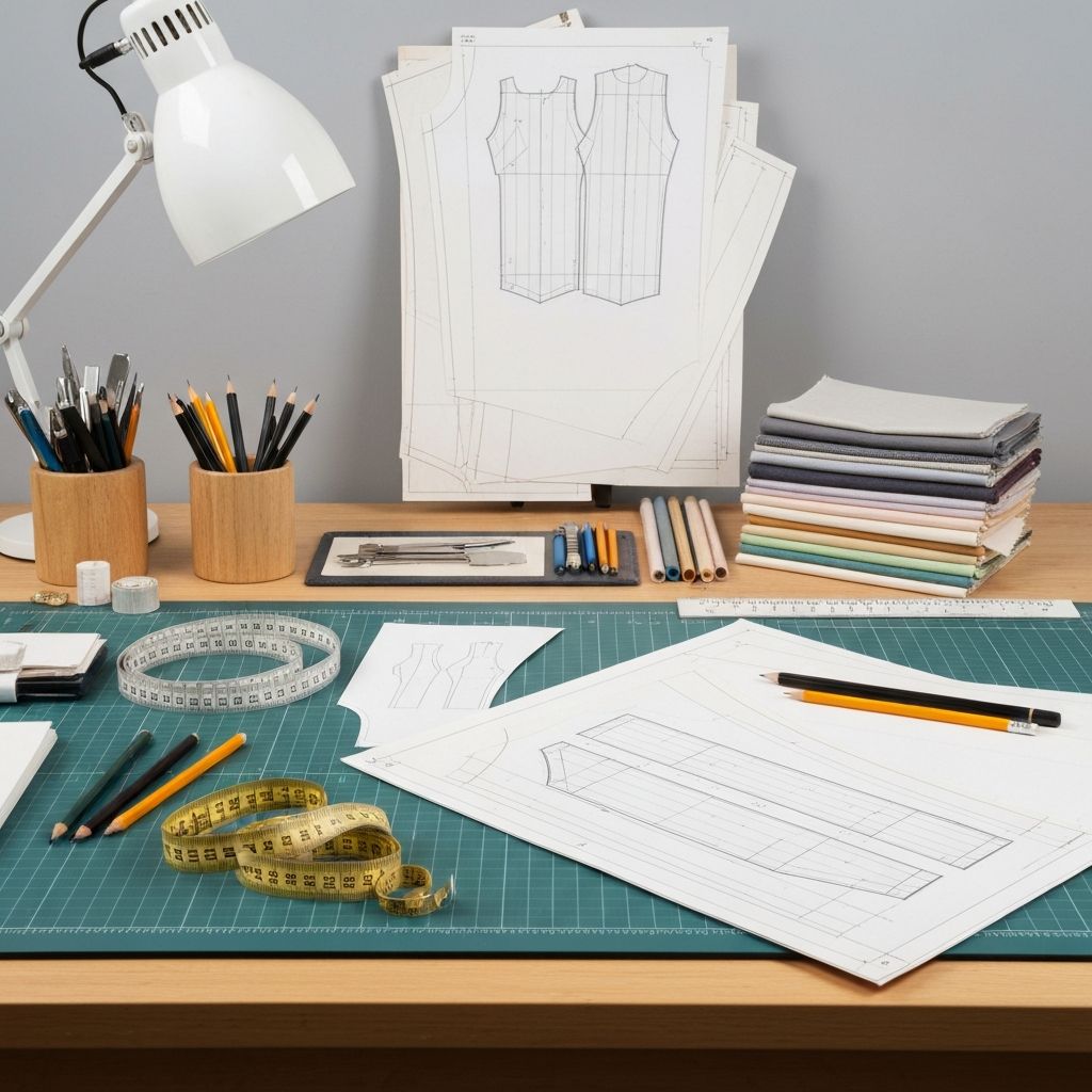 Profesjonalny stół do tworzenia wykrojów z narzędziami mierniczymi